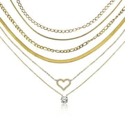 JeenMata Multipack 6 pc Women Layered Necklace Pendant, Yellow Gold Plating, Gold Chain, Choker Necklace, Herringbone Layered Necklace Jewelry Gift